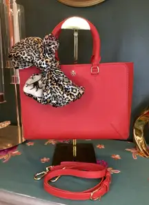 Tory Burch Red Leather Satchel Handbag Crossbody Strap Included