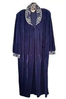 T2 VTG Neiman Marcus Diamond Tea Women's Velour‎ Zip-up Long Sleeve Robe Blue OS