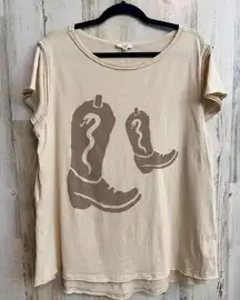 Easel Los Angeles Women's Medium Cowboy Boots Oversize Western Short Sleeve Tee