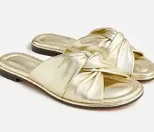 J. Crew Menorca Twisted Knot Metallic Leather Sandals Slides Gold 9 Vacation