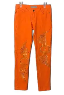 Hollywood star bright orange embroidered gems jeans size 9 y2k cute