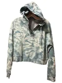 Roxy Tie‎ Dye Cropped Hoodie Pullover Sweatshirt Raw Hem Cute Design Blue Medium