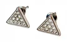 NEW - Classic Silver Triangle Stud Earrings w Sparkling Pave Crystals
