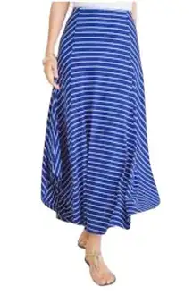 Chico’s blue white stripe jersey knit stretch elastic waist maxi skirt 12/14