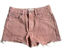 Mango Denim Iconic Pink Frayed Hem Shorts Women’s 1 XS High Rise Barbiecore