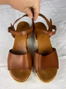 Bertuchi Leather Platform Espadrille Sandals Brown EU 38 Made in Spain Size 7