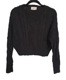 Denim & Supply Ralph Lauren Black Cableknit Boxy Crewneck Sweater Small