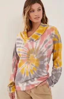 Pilcro Anthropologie Angie Tie Dye Cowl Neck Yellow Thermal Tee Top Fall Cozy
