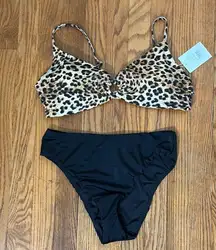 Andie Bikini Set Bonita Top 90s High Waisted Bottom Leopard Black M-DD NWT