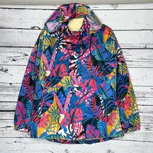 LJ by Lauren James NWT Size L Tropical Print Packable Raincoat Jacket w/ Hood