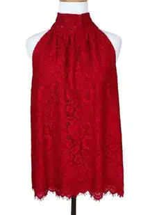 J.Crew  Halter Top Womens Small Red Lace Halter High Neck Tie‎ At Back Sleeveless