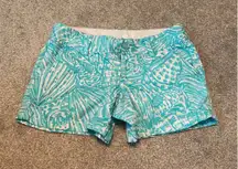 Lilly‎ Pulitzer Callahan Shorts Size 2 Blue Turquoise Shell Print Cotton