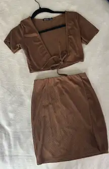 Boohoo Two Piece Brown Skirt Set