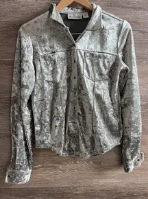 Aeropostale Vintage Y2K Velour Blouse Snap Silver Stretchy Top Shirt 2000’s