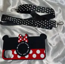 Minnie Mouse iPhone Case Cute Case 3D Cartoon Camera Design Lanyard Strap