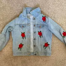 Forever 21 Rose Embroidered Denim Jacket