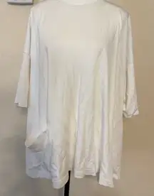 Eskandar Crew Neck Short Sleeve T-Shirt White One Size Sloughy Sloped Shoulder