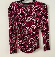 Classiques Entier Silk Red and Black Ruched Long Sleeve Blouse