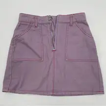 Lazy‎ Oaf Purple Embroidered Cigarette Mini Skirt BROKEN Zipper Size 24 Purple