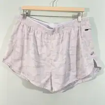 Asics Women's White Camo Pull On Running Shorts With Lining Size XL