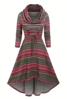 Unbranded Womens Bright‎ Color Blocked Cowl Neck Striped Maxi Dress Size 2XL