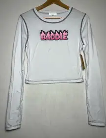 Riley & James NEW Y2K Style Cropped Long Sleeve 'Baddie' Baby Tee Top Size Sz M