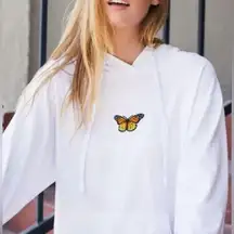 Brandy Melville White Hoodie with Butterfly Embroidery