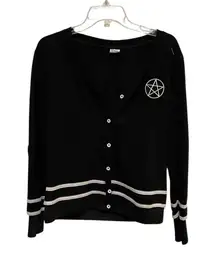 Womens Size L Black Cardigan Gothic Emo Pentagram Halloween Sweater Spirit Goth
