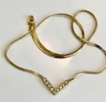 Vintage Herringbone Diamond Wishbone Gold Sweat, Water & Tarnish Resistant Necklace