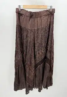 Soho Rust Brown Maxi Skirt Stretch Waist Print Detail Fairycore Womens One Size