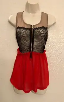 Worn Once sheer  tank blouse. Beautiful lace top with a sheer bottom.Sz M