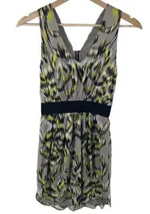 Milly of New York silk V-neck Ikat Print Mini Dress Size 0 gray yellow black