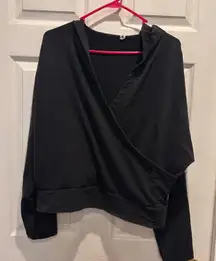 Lucy Black Wrap Front Hooded‎ Sweatshirt Hoodie Long Sleeve Activewear L Boho