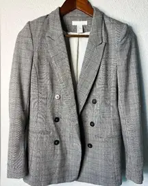 H&M HH&M Brown Long Sleeve Plaid Double Breasted Blazer Size 2