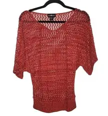 It's Our Time Top Womens Small Red Bohemian Crochet Open Knit Blouse