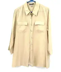 Tommy Bahama size Large 12/14 100% silk cream color button‎ up blouse shirt top