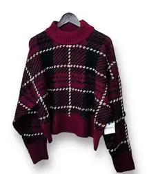 NWT Arizona‎ Jean Co. Women's XL/XXL Burgundy Plaid Pullover Sweater Casual Fall