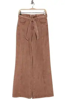 PTCL High-Waisted Wide Leg Jeans with Tie Waist Belt - Women's Faded Rust Denim