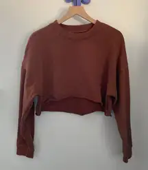 Mate Large Crop Crew Neck Raw Cut Off Sweatshirt Brown Organic Cotton Blend