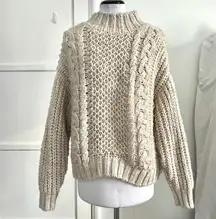 Universal Thread Small Chunky Cable Knit Oversized Sweater Cream Beige Mock Neck