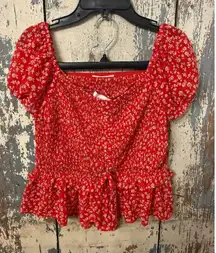 Mable Two Piece Set, crop top and shorts, red floral size Medium