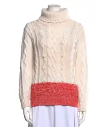 Milly cream ivory color dipped wool cable knit turtleneck cowl neck sweater