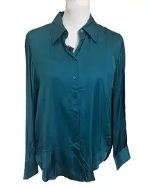 Massimo Dutti NWT Teal Button Down Shirt Women’s Size 6 Long Sleeve Viscose Top
