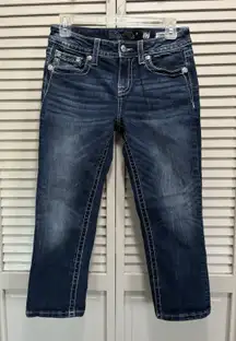 Miss Me Crop Denim Jeans Sequins/Embroidered/Gems Logo Size 27‎ Western/Boho