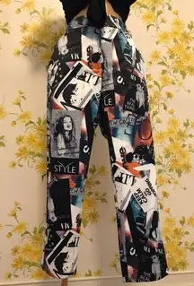 collage print satin ankle pants size M