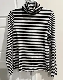 Tommy Hilfiger Black and White Striped Knit Top Large Coastal Grandma