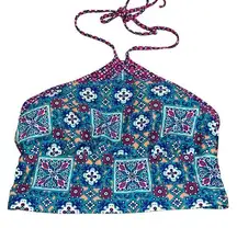 NEW Arizona Jean Company Ocean Blue Geometric Flounce Handkerchief Bikini Top