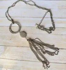 INC Long Silver chain CZ Tassel Necklace