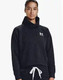 Under Armour Women's Rival Fleece Wrap Neck Pullover Loose Black Sweater  SZ SM