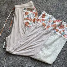 POL crochet lace mix floral pants tan cream flowy nwot